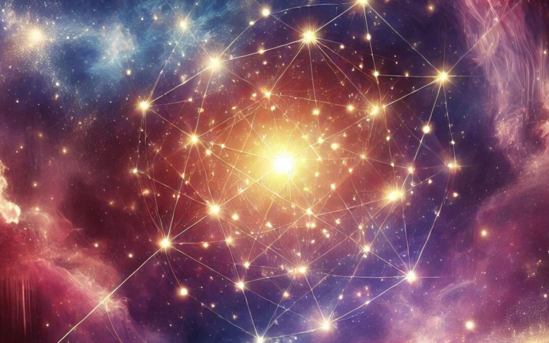 Interconnected stars in space with cosmic clouds representing Intention Setting for Accessing Higher Knowledge